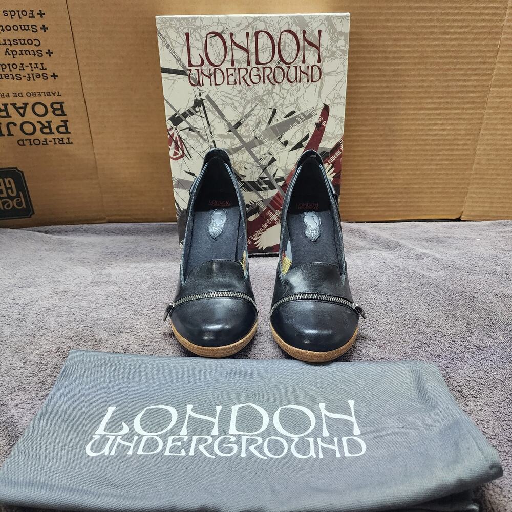 Vtg London Underground smoked kipper heels shoes 8.5 new w/ box dust bag shlf